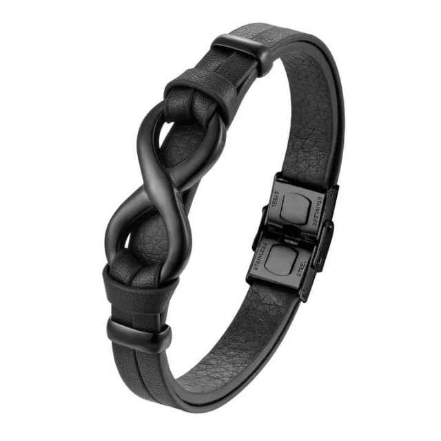 Fashion Infinity Symbol Leather Bracelet Men Korean Personality Versatile Punk Jewelry Stainless Steel Bracelet Gifts for Men