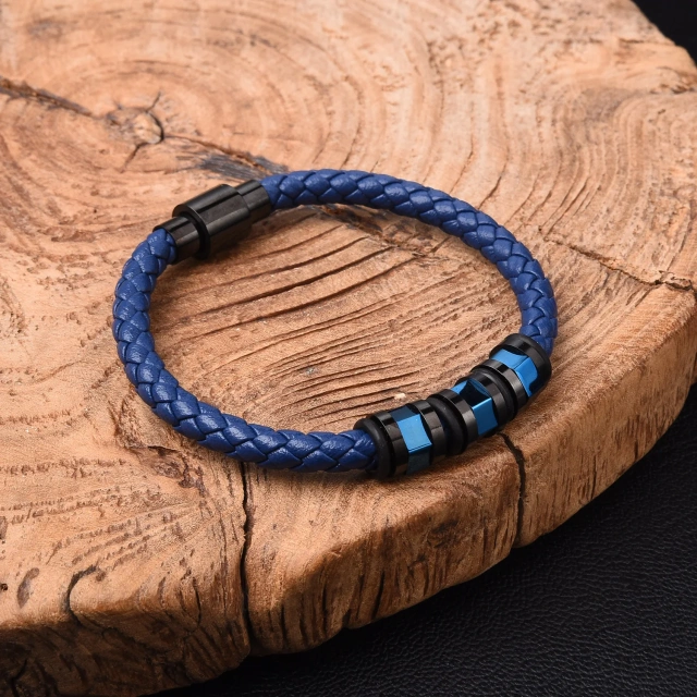 Luxury Fashion Jewelry Stainless Steel Bracelet for Men Women Can Be Carved logo Black Blue Gold Leather Bracelet Braided