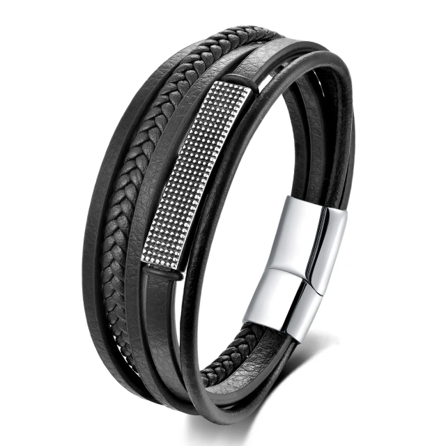 Best Selling Men's Leather Rope Bracelet European American Stainless Steel Cross-Border Fashion String Bracelets