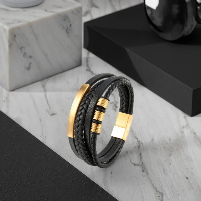 Factory Supplier Custom Stainless Steel Leather Bracelet Brown for Men