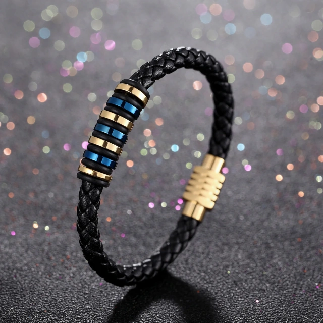 Wholesale Luxury Fashion Jewelry 18K Gold Plated Stainless Steel Bracelet Leather Woven Bracelets Men