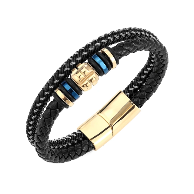 Factory Direct Sales Fashion Jewelry Custom Men Bracelet Black Stainless Steel Bracelet for Men Leather Bracelet