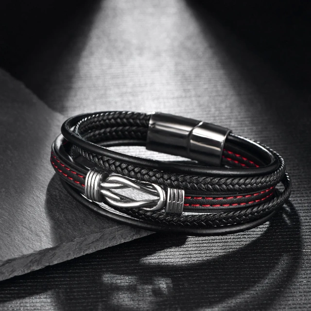 Best Selling Retro Trendy Men's Leather Bracelet with Stainless Steel Magnetic Buckle Personalized Men Fashion Jewelry