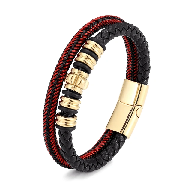 Wholesale Hot Sale Jewelry Stainless Steel Bracelet Luxury Black Leather Bracelet Braided Chain