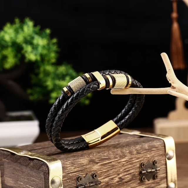 New Jewelry Products Support Lettering Handmade Retro Woven Leather Bracelet Couples Pair Punk Stainless Steel Bracelet