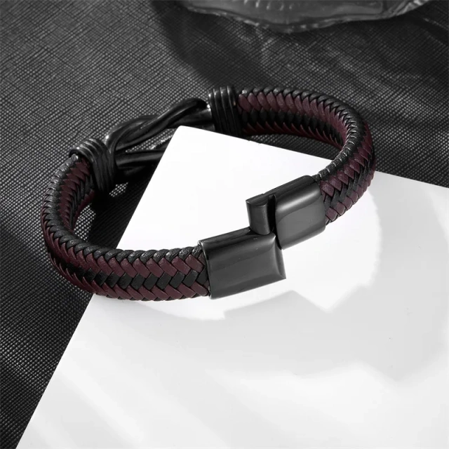 Custom Leather Infinity Knot Bracelet Leather Punk Jewellery Wristband Eternity Knot Stainless Steel Magnetic Clasp Bracelet