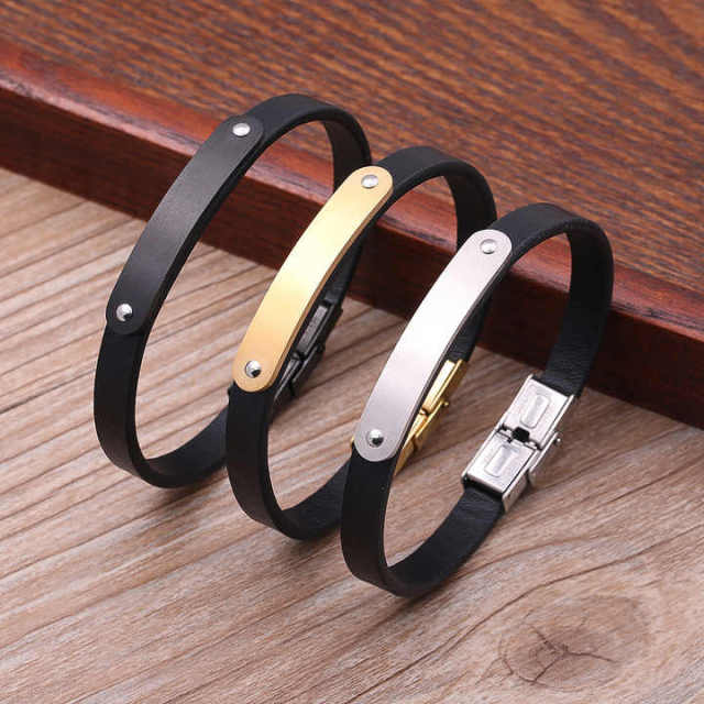 Luxury Jewelry Stainless Steel Bracelets Mens Bracelets Can Be Carved Black Braided Leather Bracelet Braided