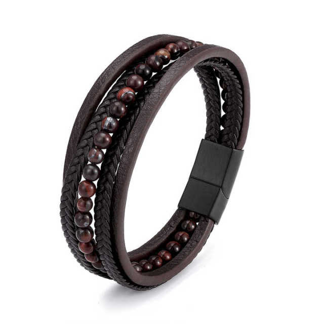 Luxury Wholesale Jewelry Stainless Steel Bracelet Leather Bracelet Magnetic Clasp Men Bracelet