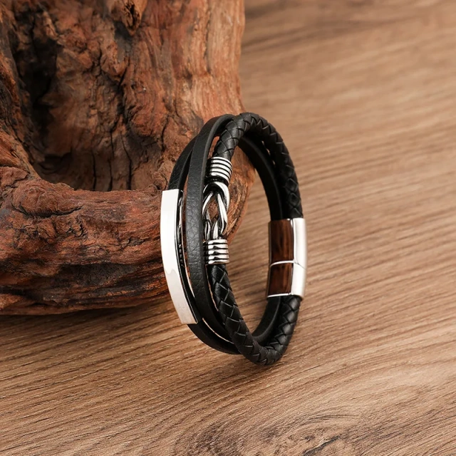In Stock Custom Design Manufactur Bracelet Silver Fashion Jewelry Leather Bracelet Steel Bracelet Man