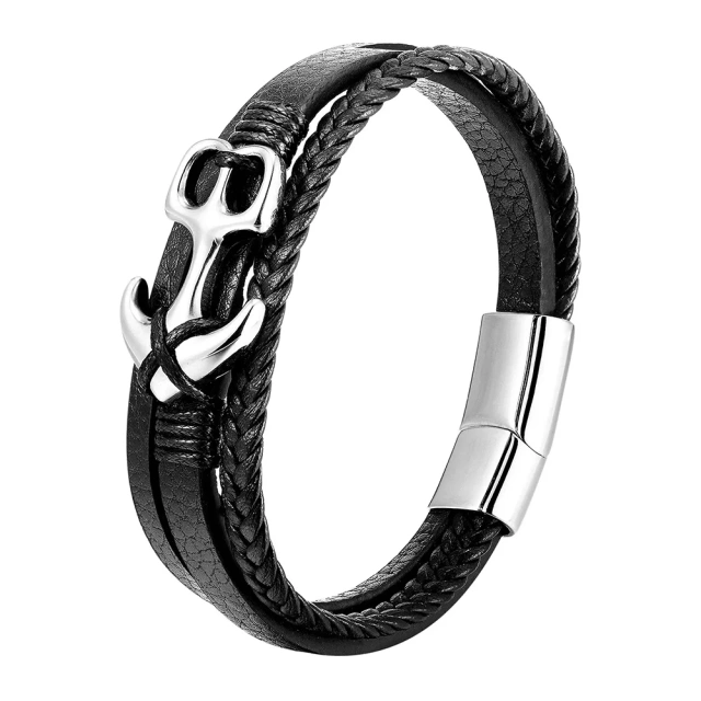 China Manufacturer Leather Bracelet With Stainless Steel for Men Rope Mens Leather Bracelets Engraved Wholesale