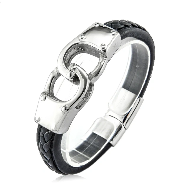 New Fashion Hand Woven Black Leather Rope With Stainless Steel Bracelet Men With Diy Laser Customized Words Beads