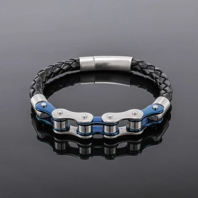 Wholesale Simply Style Men's Stainless Steel Bracelet Fashion Leather Bike Chain