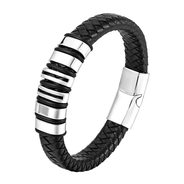 China Factory Sell Man Stainless Steel Leather Bracelet Custom logo for Man Jewelry