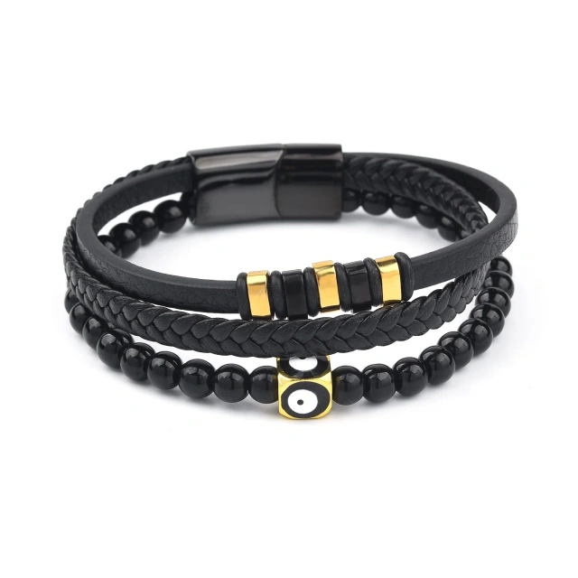 New Model Custom Men Boy Leather Bracelet Luxury Bracelet Stainless Steel Fashion Jewelry Bracelets