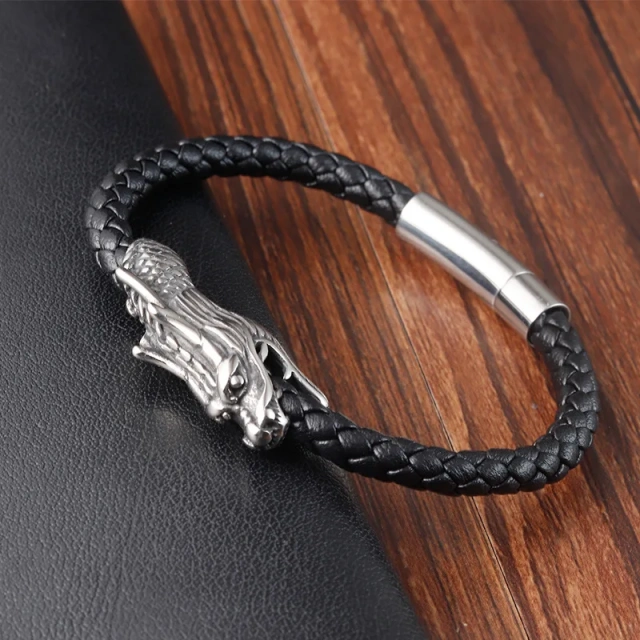 Wholesale Price Leather Bracelet Factory Cheap Mens Leather Bracelets Stainless Steel Chain Bracelet