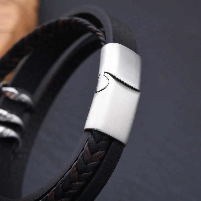 Popular Braided Leather Men Bracelet Stainless Steel Magnetic Clasp Leather Braided Chain Bracelet for Men