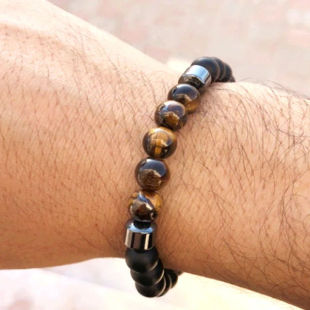 Men's and Women's Natural Stone Bead Bracelet Black Eye Tiger Eye Single Circle Hand String Fashion Bangles