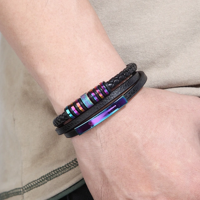 Factory Direct Sales Fashion Jewelry Stainless Steel Jewelry Custom Black Stainless Steel Men Bracelet for Men Leather Bracelet