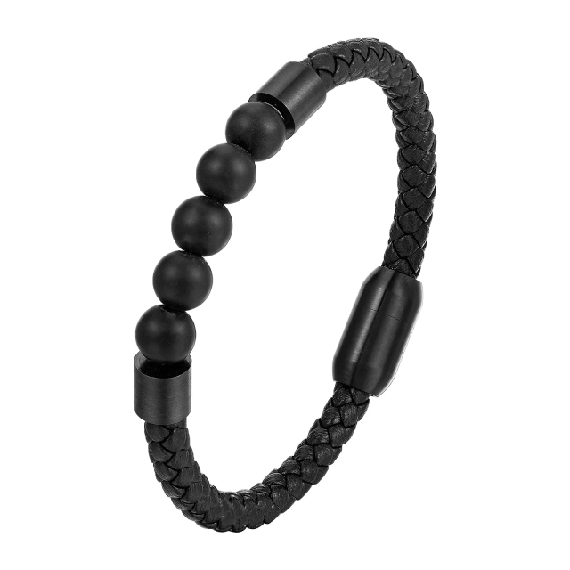 Fashion Stainless Steel Men Leather Bracelet Natural Stone Beads and Leather Bracelet Men Jewelry
