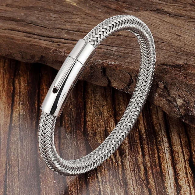 Wholesale Man Accessories Simple Design Braid Stainless Steel Magnet Unisex Bracelet Homme Jewelry for Men Bracelet
