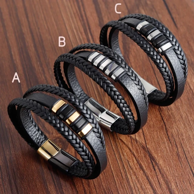 2023 Fashion Gifts Braided Design Classic Stainless Steel Christian Cross Black Men's Leather Bracelet for 19 21 Cm