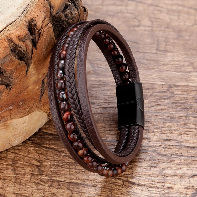 Luxury Wholesale Jewelry Stainless Steel Bracelet Leather Bracelet Magnetic Clasp Men Bracelet