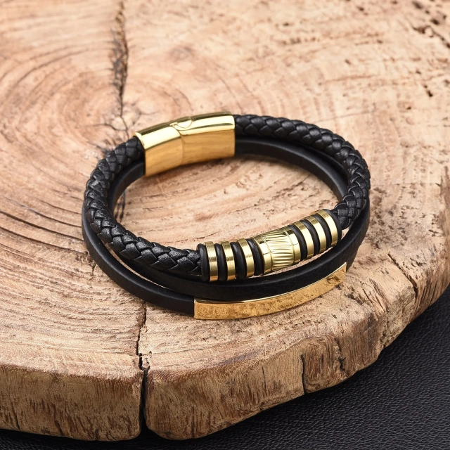 Fashion Stainless Steel Jewelry Leather Men Bracelet Waterproof Gold Silver Stainless Steel Bracelet for Men
