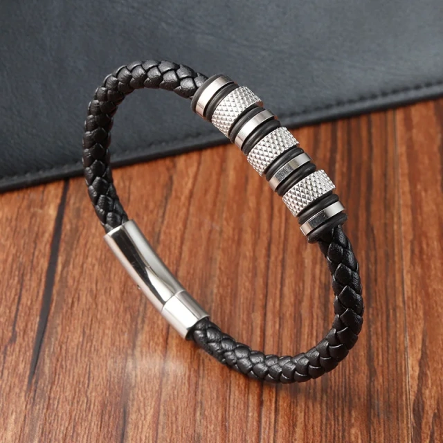 Wholesale Gold and Silver Handmade Leather Band Bracelet Men's Jewelry