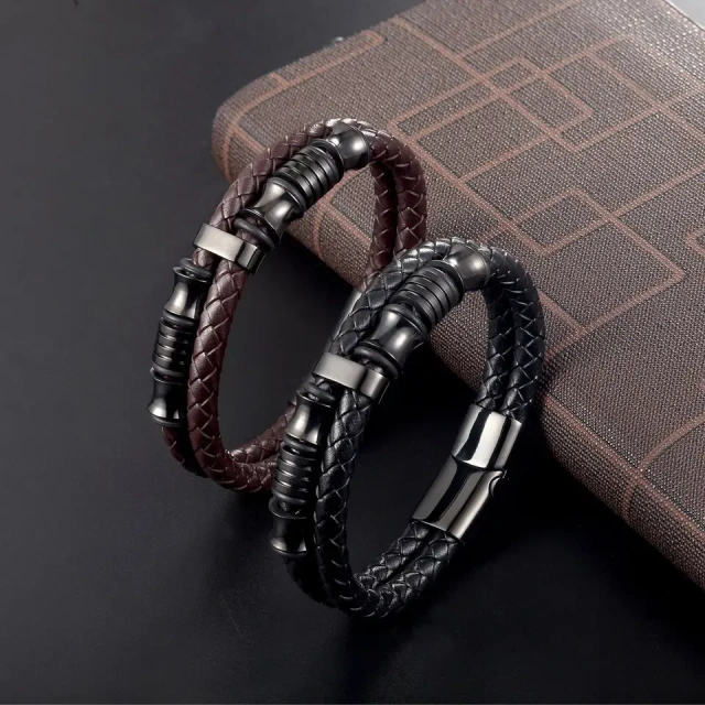 2024 Hot Sale Men Magnetic Bracelet Accessories Jewelry Leather Stainless Steel Bracelet for Men