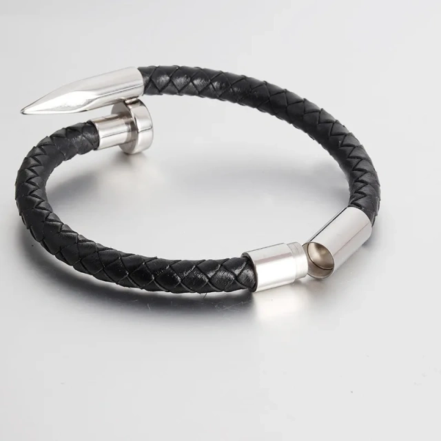 Luxury Braided Real Leather Men Bracelet Stainless Steel Magnetic Clasp Leather Braided Chain Bracelet for Men