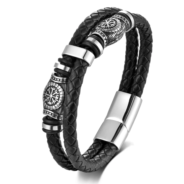 Wholesale Nordic Viking Series New Stainless Steel Leather Rope Bracelet Men's Hip Hop Fashion Charm Bracelet