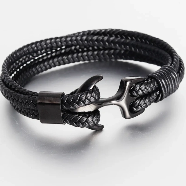 New Stock Retro Simple Real Genuine Leather Bracelet Punk Rock Men Leather Bracelet