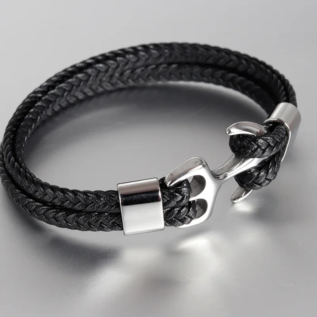 Best Price logo Bracelet for Men Black Leather Bracelet