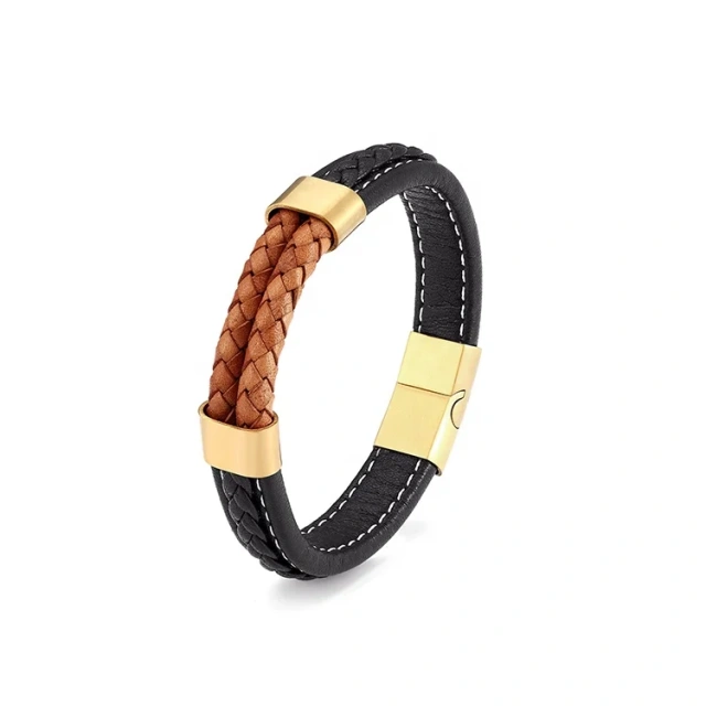 Wholesale Luxury Rope Jewelry Gold Plated Engraved Leather Bracelet