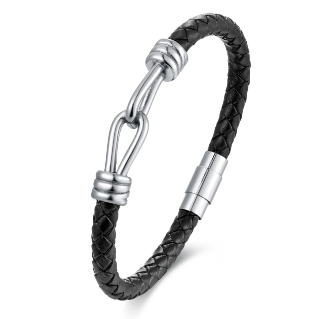 Factory Wholesale Custom Logo Personalized Stylish Custom Gold Fish Hook Brown Leather Bracelet for Men