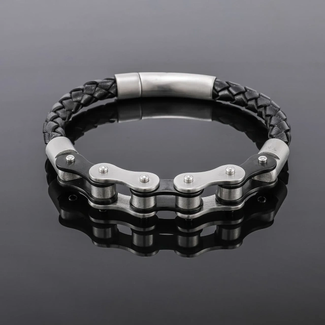 Wholesale Simply Style Men's Stainless Steel Bracelet Fashion Leather Bike Chain