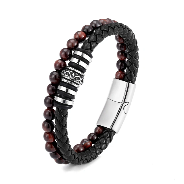 Hot Sale Manufacturers Stainless Steel Jewelry Braided Bracelet Black Leather Stainless Steel Bracelet for Men Bracelet