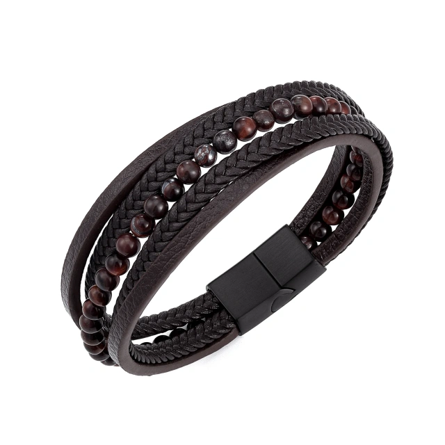 Luxury Wholesale Jewelry Stainless Steel Bracelet Leather Bracelet Magnetic Clasp Men Bracelet