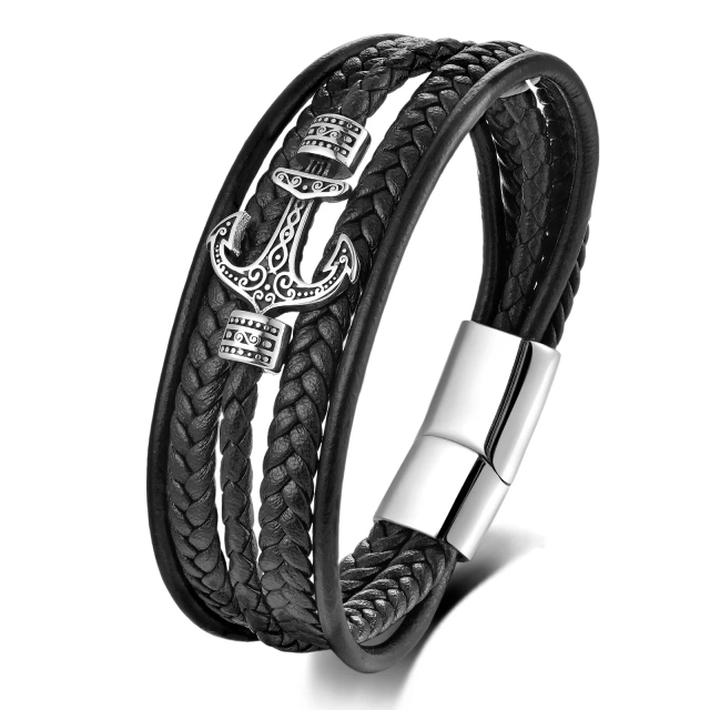 Hot Selling Men's Multi-Layer 316L Stainless Steel Leather Bracelet Cross-Border Fashionable Bangles