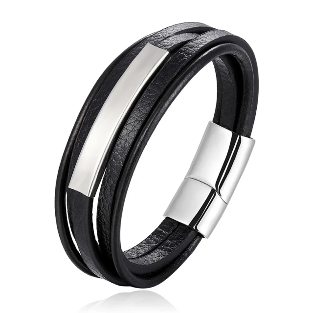 High Quality Genuine Leather Bracelet Men Stainless Steel Chain Bracelet
