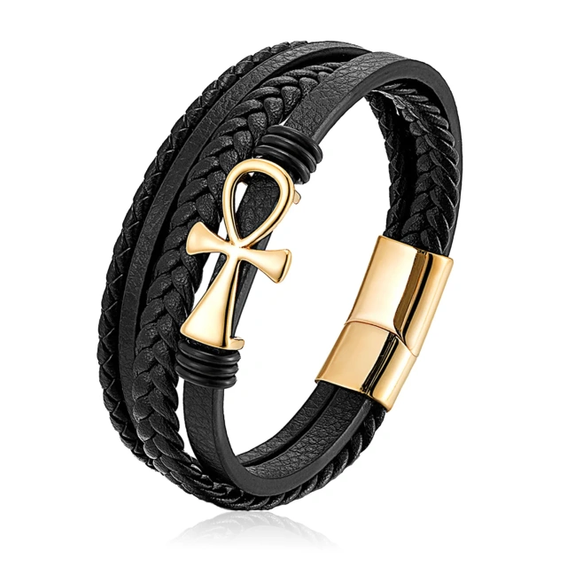 Wholesale Men's Multi-Layer Anka Cross Leather Bracelet Cross-Border Hot Woven Rope Jewelry Fashion Charm Bracelets Personality