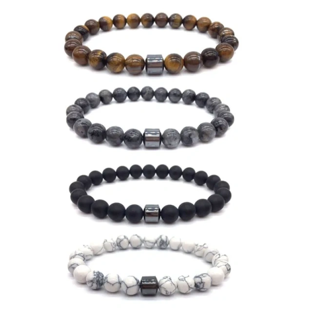 Men's and Women's Natural Stone Bead Bracelet Black Eye Tiger Eye Single Circle Hand String Fashion Bangles