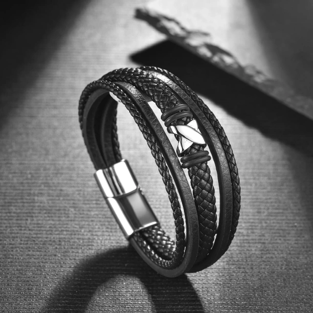 Ready to Ship Personalized Fashion Jewelry for Men Women Silver Braided Leather Bracelet Men's Bracelet Steel Bracelet