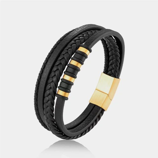 2023 Fashion Gifts Braided Design Classic Stainless Steel Buckle Christian Cross Black Men's Leather Bracelet for 19 21 23 Cm