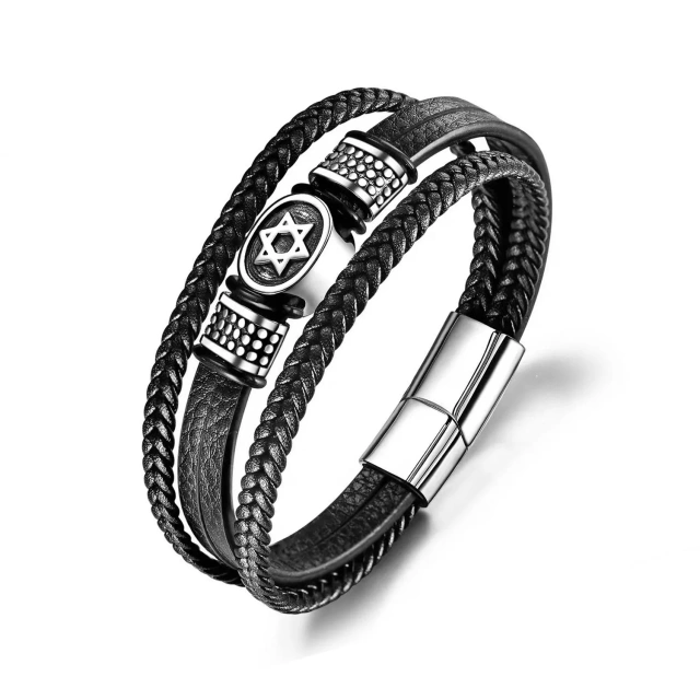 Fashion Handwoven Multilayer Design Stainless Steel Tree of Life Vintage Leather Bracelet for Men