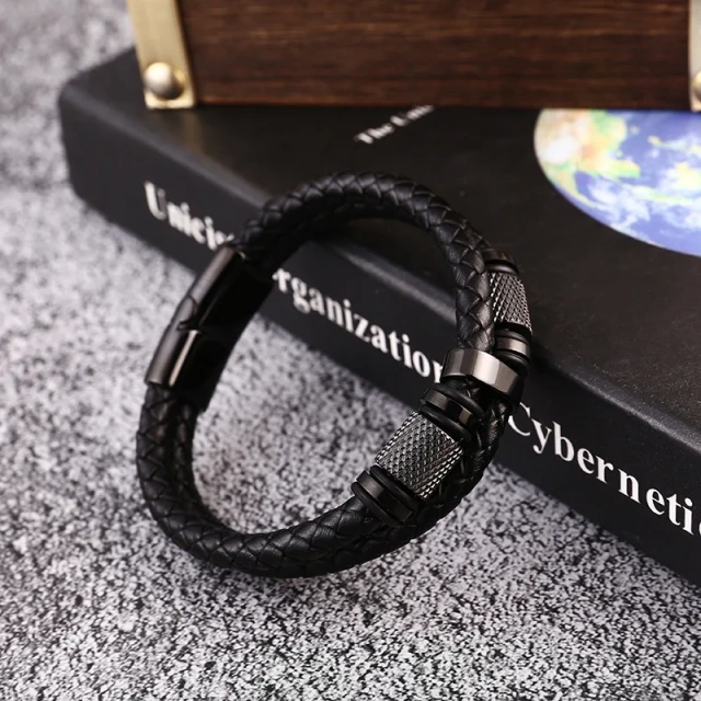 New Jewelry Products Support Lettering Handmade Retro Woven Leather Bracelet Couples Pair Punk Stainless Steel Bracelet