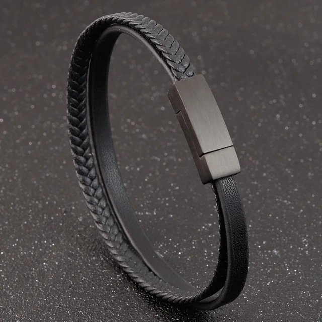 High Quality Wholesale Custom Fashion Braided Wristband Bangle Leather Stainless Steel Bracelet for Men Bracelet
