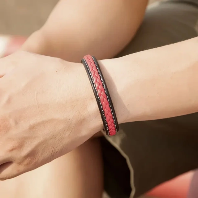 Customized Jewelry Red Black Leather Bracelet Man Bracelet Boy Mens Braided Bracelets