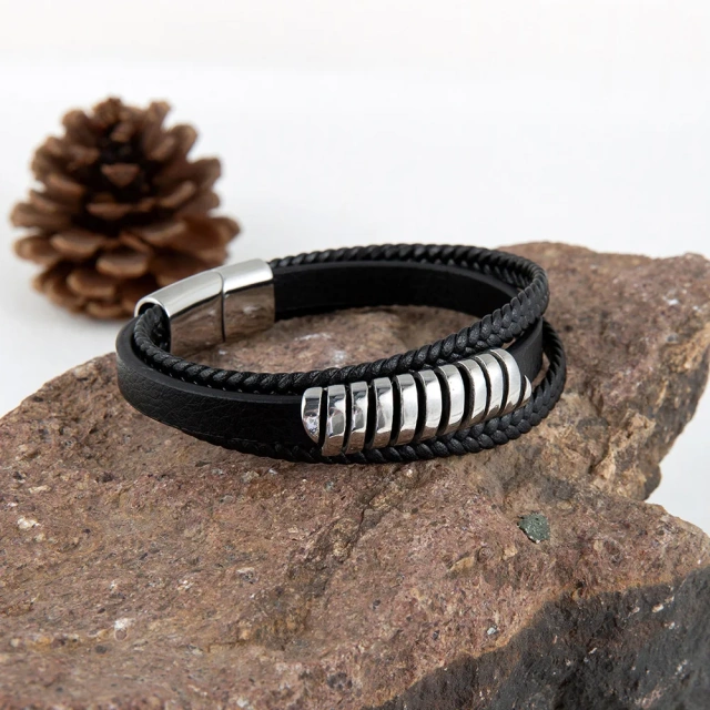 Hot Selling Handmade Leather Bracelet Custom Men Stainless Steel Bracelet