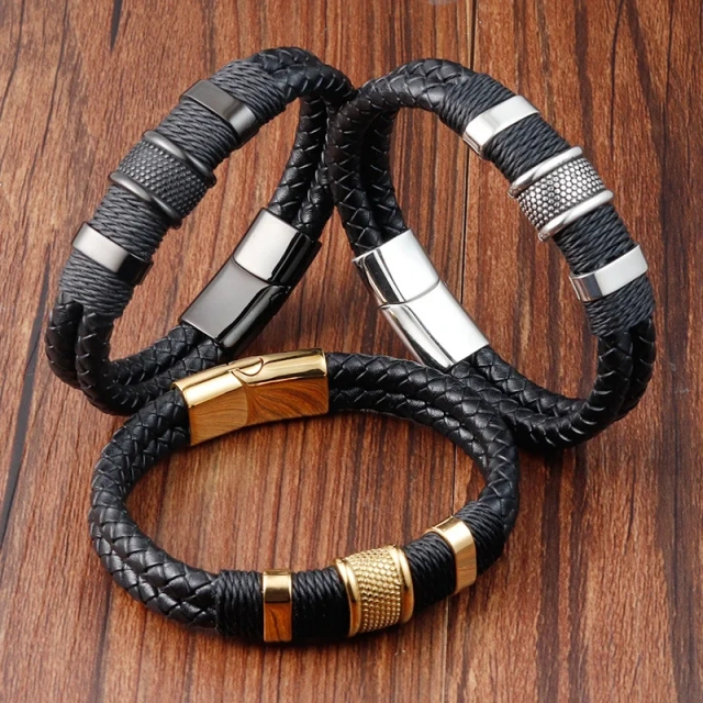 Hot Selling Stainless Steel Personalized Leather Bracelet